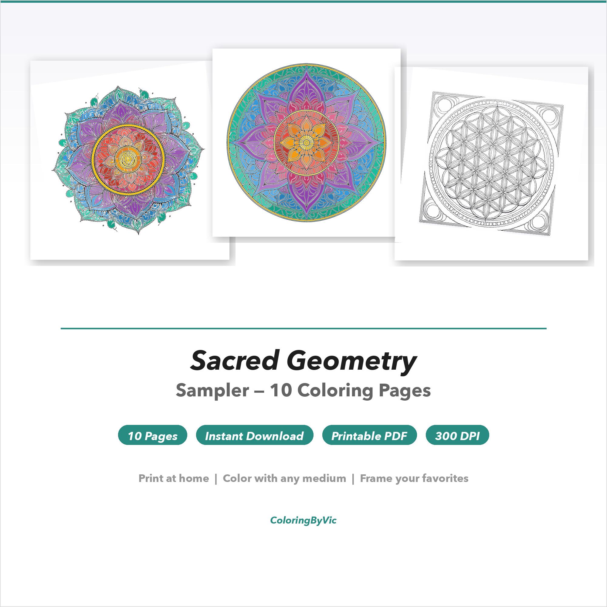 Sacred Geometry Coloring Pages Sampler, 10 Printable Pages PDF, Adult ...