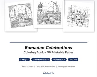Ramadan Coloring Book for Kids & Adults - 50 Printable Pages, Islamic Activity PDF, Eid Gift