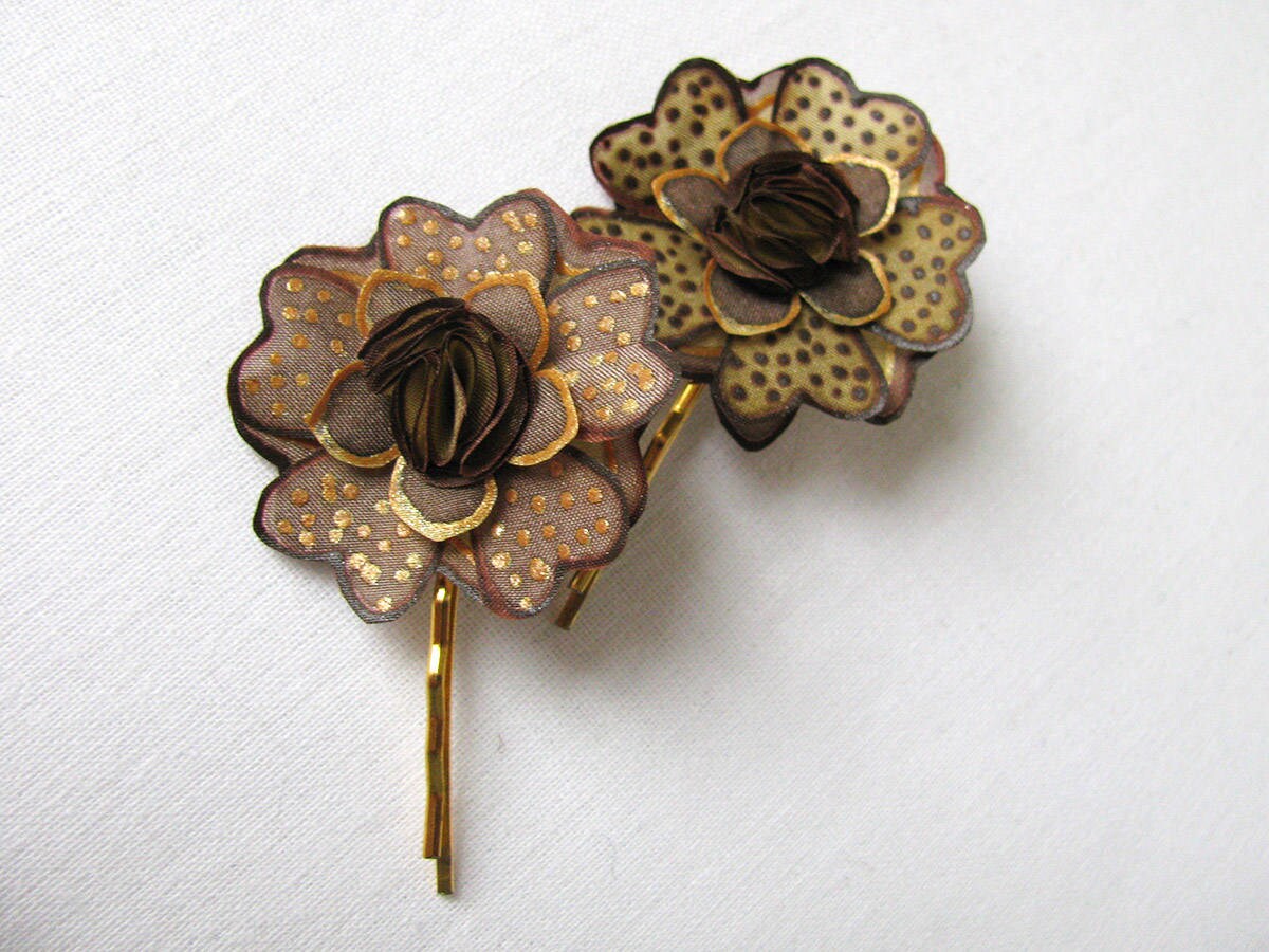 Silk Flower Hair Pins Brown and Gold Small Flower Bobby Pins Etsy