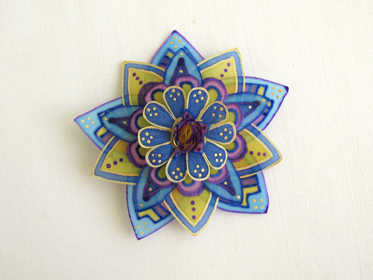 Blue and Yellow Silk Flower Brooch Hand Painted Silk Flower Etsy