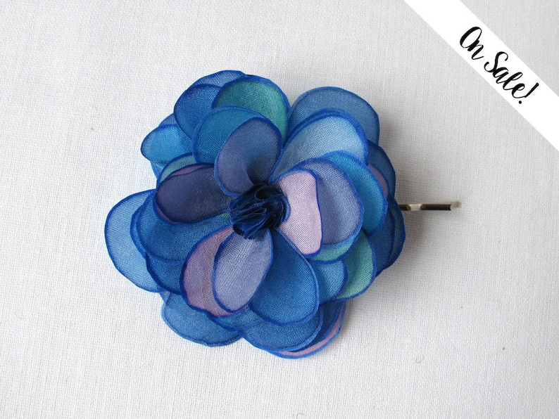 Blue and mauve silk rose hair Department store bobby - pin hand painted New York Mall