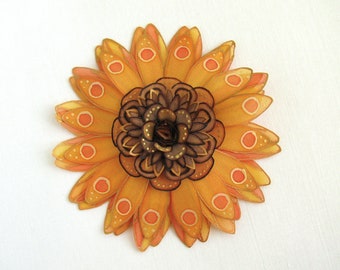 Golden sunflower - hand painted natural silk flower brooch - Statement brooch - handmade one of a kind accessory - Sunflower brooch