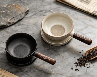 Customized Ru Kiln Tea Strainer, Loose Leaf Steeper With Wooden Handle, Elegant Tea Brewing Accessory For Water Separation And Filtering