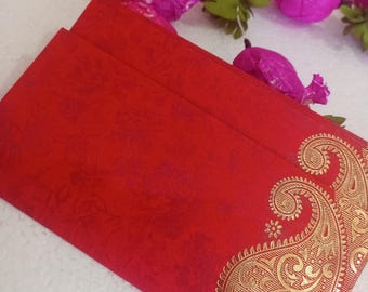 100 sobres personalizados con nombre, buenos deseos, estampado cachemir, en cualquier idioma, personalizados al por mayor, con temática roja, ideales para bodas, Diwali o como regalo de felicitación.