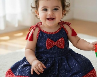 Vestido Bebé Niña Chikankari 100% Algodón con Borde Bandhani – Vestido Sin Mangas