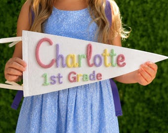 Personalized Pennant, First Day of School Pennant,Back to School Gifts for Kids, Custom Name Felt Pennant, Felt Name Banner, Kids Room Decor