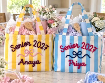 Custom Senior 2027 Tote Bag, Senior Night Gift for Girls, Personalized Dance Team Gifts, Cheer Team Bag, Graduation Gift, Coquette Bow Bag