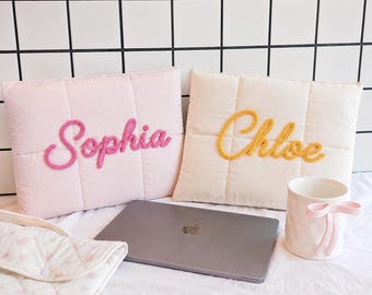 Personalized Laptop Sleeve, College Gift, Custom Name MacBook Case, iPad Sleeve, Puffer Tech Pouch, Dorm Gift, Back to School Tech Gift