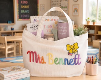 Personalized Teacher Tote Bag, End of Year Teacher Gift, Mrs. Gift, Teacher Appreciation Gift, Back to School Tote, Custom Corduroy Tote Bag