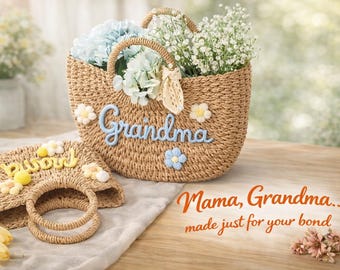 Personalized Grandma Bag, Grandparents Day Gifts, Grandma & Me Bag, Gifts from Grandkids,  Grandma gifts, Gigi's Gifts, Custom straw bag