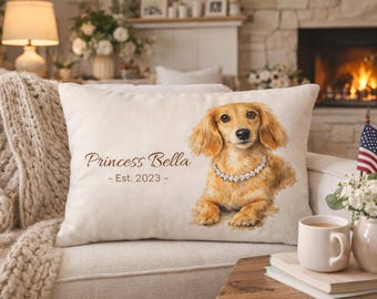 Custom Pet Pillow | Pet Lumbar Pillow | Personalized Pet Portrait Pillow | Customize Pet Gifts with Photo and Name | Pet Memorial Gift