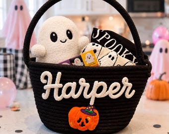 Personalized Halloween Basket, Trick or Treat, Trunk or Treat, Boo Basket, Halloween Candy Bag, Halloween Gift Kids, Halloween Party Favor