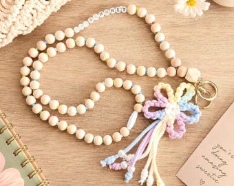 Personalized Teacher Lanyard, Back to School Gift, Wooden Bead Lanyard, Teacher Gifts, Staff Gifts, Custom Name Lanyard, Badge Holder