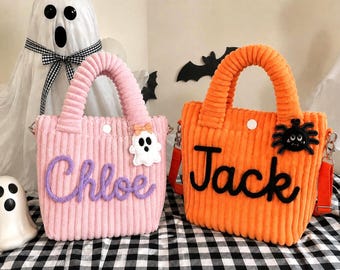 Personalized Kids Halloween Tote Bag, Halloween Basket, Trick or Treat, Trunk or Treat, Boo Basket Halloween Candy Bag Halloween Party Favor