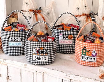 Personalized Embroidered Halloween Basket, Kids Trick or Treat Bag, Seersucker Boo Basket, Halloween Candy Bag, Halloween Gift for Kids