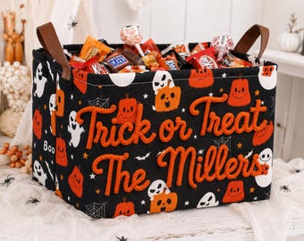 Personalized Halloween Basket, Trick or Treat, Trunk or Treat, Spooky Candy Container, Halloween Party Favor Holder, Front Door Treat Basket