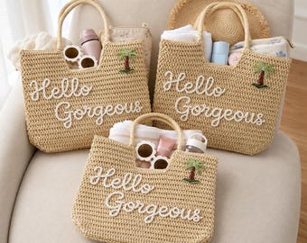 Personalized Straw Beach Bag, Bachelorette Trip Bag, Monogrammed Travel Beach Tote, Coastal Summer Tote Bag, Girls Trip Bag, Bridesmaid Bags