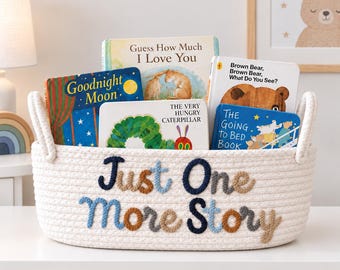 Storybook Basket, Just One More Story, Once Upon A Time, First Birthday Gift, Bookish Baby Shower Gifts, Baby Book Basket, Nursery Decor