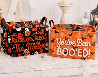 Personalized Halloween Trick or Treat Basket, Trunk or Treat, Halloween Candy Container, Halloween Party Basket Halloween Party Caddy Holder