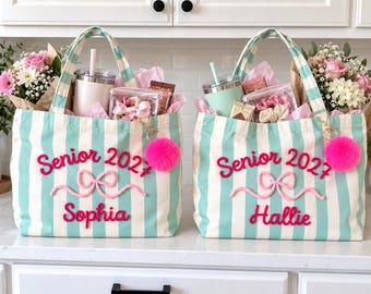 Senior Night Gift for Girls, Personalized Dance Team Gifts, Cheer Team Bag, Custom Senior 2027 Tote Bag, Graduation Gift, Coquette Bow Bag