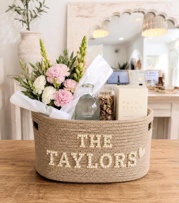 Personalized Wedding basket, Bridal Shower Basket, Engagement Gift Basket, Newlywed Gifts, New Couple Gifts, Wedding Card Box, Mr and Mrs