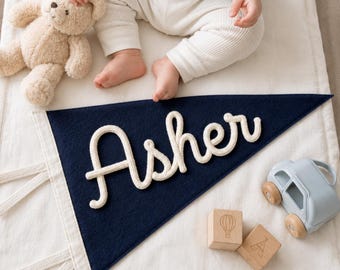 Personalized Name Pennant Flag, Custom Felt Name Banner, Nursery Wall Decor, Kids Room Wall Hanging, Baby Shower Gift, First Birthday Gift