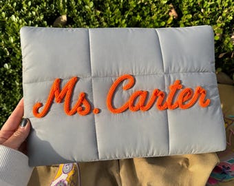 Personalized Laptop Sleeve, Back to School Teacher Gift, Custom Quilted Laptop Bag, Teacher Essentials, Custom Name MacBook Case iPad Sleeve
