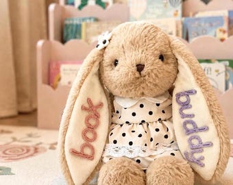 Personalized Book Buddy Bunny, Custom Reading Buddy Bunny, Bunny Plush, First Day of School Gifts, Birthday Gift for Baby, Baby Shower Gift