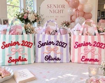 Personalized Dance Team Gifts, Cheer Team Bag, Custom Senior 2027 Tote Bag, Senior Night Gift for Girls, Graduation Gift, Coquette Bow Bag