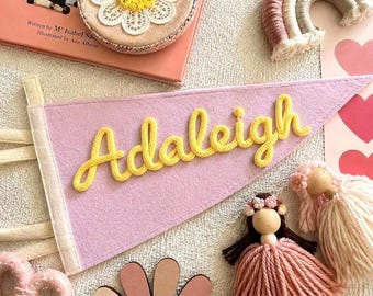 Personalized Name Pennant Flag, Custom Felt Name Banner, Nursery Wall Decor, Kids Room Wall Hanging, Baby Shower Gift, First Birthday Gift
