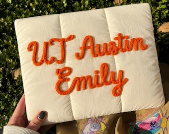 Personalized Laptop Sleeve, College Gift, Custom Name MacBook Case, iPad Sleeve, Puffer Tech Pouch, Dorm Gift, Back to School Tech Gift