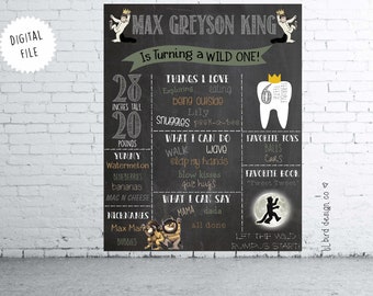 Where The Wild Things Are Birthday | First Birthday Poster | Wild One | Birthday Chalkboard | Boy Birthday Poster | WTWTA