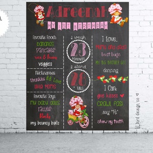 Strawberry Shortcake Birthday | Strawberry Shortcake | Girl Birthday | Milestone Birthday | Chalkboard Poster | Pink | Red