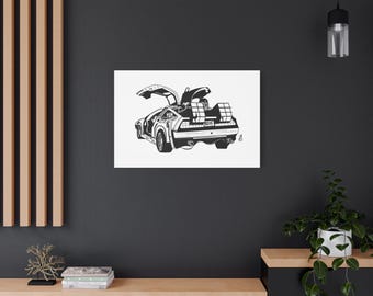 Impresión en lienzo con arte de plantilla de la máquina del tiempo DeLorean, decoración de Regreso al futuro