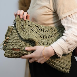 Pochette in filato di carta fatta a mano – Borsa Boho ecologica, borsa da sera intrecciata sostenibile, borsa da spiaggia, pochette in filato di carta fatta a mano Boho