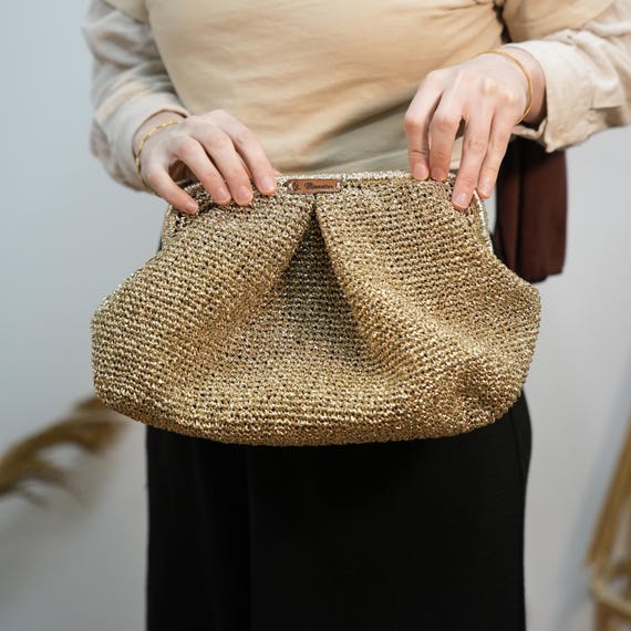 Bolso de mano de rafia hecho a mano Bolso de paja tejida Bolso