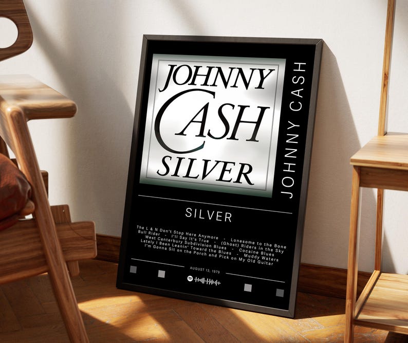 Johnny Cash Poster | Silver Poster | Album Prints | Wall Decor Posters ...