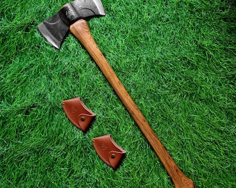 34.6" Double Bit Axe,  Hickory Handle & 1065 High Carbon Steel, 7lbs Splitting Axe with Leather Sheath for Chopping, Logging, Outdoor