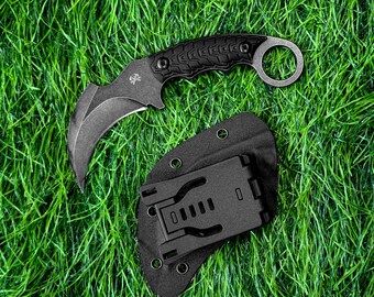 Karambit Knife, Fixed Blade, Claw Knife, 420HC Steel Blade, G10 Handle, Utility for Outdoor Survival, Camping, Hiking With Kydex Sheath