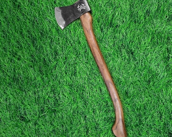 Hacha profesional para partir leña: Hacha de tala de árboles de 70 cm con funda de cuero y filo reforzado. También sirve como hacha de jardín, hacha de trampero y maza.