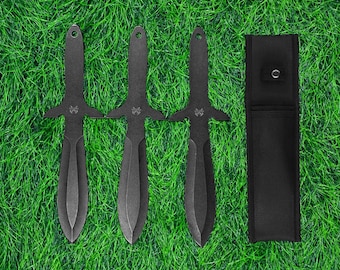 Throwing Spikes - 14.1" Length,  0.2" Thickness standardized competition Stainless Steel Throwing Set with Nylon Belt Sheath Thrwclub