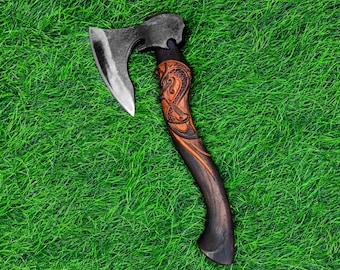 Handcraft axe 16.1" High Carbon Steel Hand carved dragon runes collection Hatchet , garden camping outdoor furniture Smaug axe suit Thrwclub