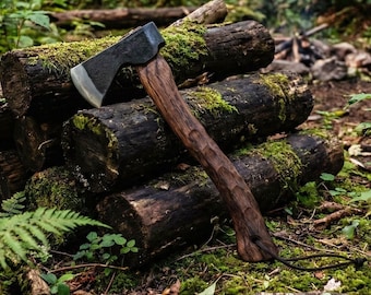 Hacha de 14,6", hacha de camping con funda, hacha Bushcraft de acero al carbono 1065 y mango de haya, forjada a mano para exteriores.