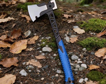 Hacha de 14,7" de espiga completa forjada con mango antichoque, antideslizante, para acampar con funda de nailon.