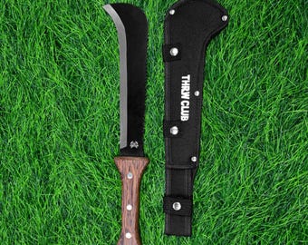 Machetes sierra de hoz de 17,2", mango de madera antideslizante y funda de nailon, para jardinería, supervivencia, acampada, caza y bushcraft en el jardín.