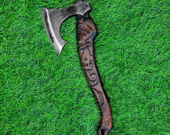 18“Camping axe suit,  High Carbon Steel Hand carved Wolf handle collection Hatchet , garden camping outdoor furniture Fenrir axe, Thrwclub