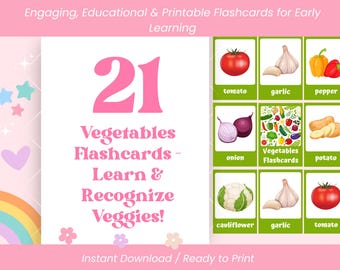 Do druku 21 fiszek z warzywami dla dzieci – karty z nazwami warzyw dla małych dzieci i przedszkolaków, Montessori Homeschool PDF do pobrania
