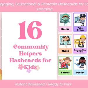 16 tarjetas didácticas imprimibles de ayudantes comunitarios / Tarjetas educativas de trabajos y ocupaciones para niños / Aprendizaje preescolar / Educación en casa (PDF)