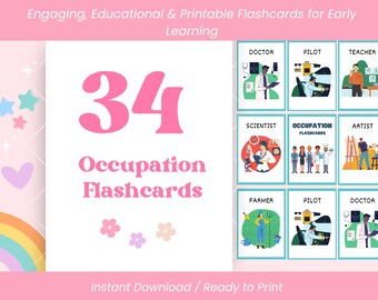 34 fiszki z zawodami do wydrukowania dla dzieci – karty do nauki zawodu i kariery dla przedszkolaków i uczniów szkół domowych, plik PDF do pobrania