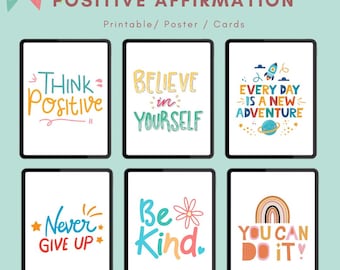 Kids Positive Affirmation Poster, Wachstums-Mindset-Karten für Kinder, druckbare SEL-Wandkunst, Hausschul- und Klassenzimmerdekor